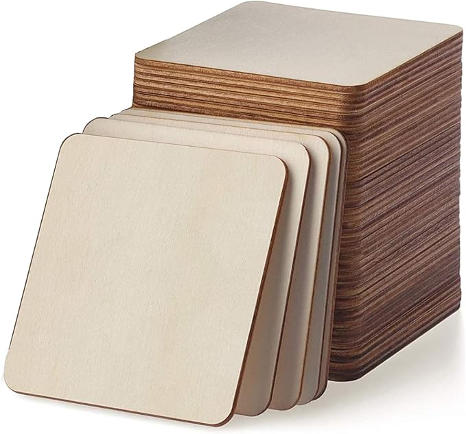 Unfinished Wood Pieces 80 Pcs 3"x3" inch Wood Board Wooden Squares Wooden by Thiecoc