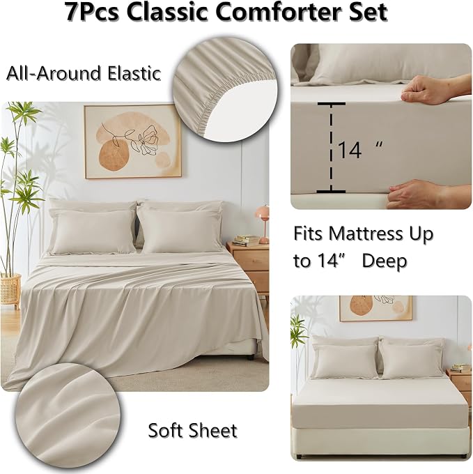 CozyLux California King Comforter Set Oatmeal - Image 8