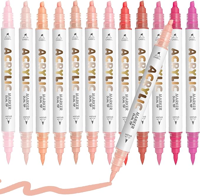 Pink Skin Acrylic Paint Pens, Water Based 12 Colors Dual Tip Acrylic Paint by DIYChristmasGiftSupplies