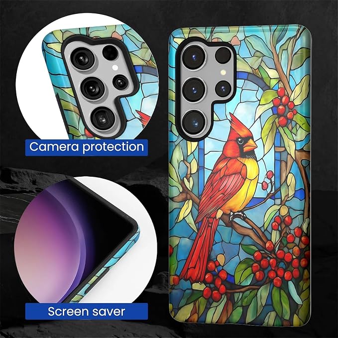 for Samsung Galaxy S25 Ultra Case, Stained Glass Cardinal Bird Pattern Glossy 2 - Image 6
