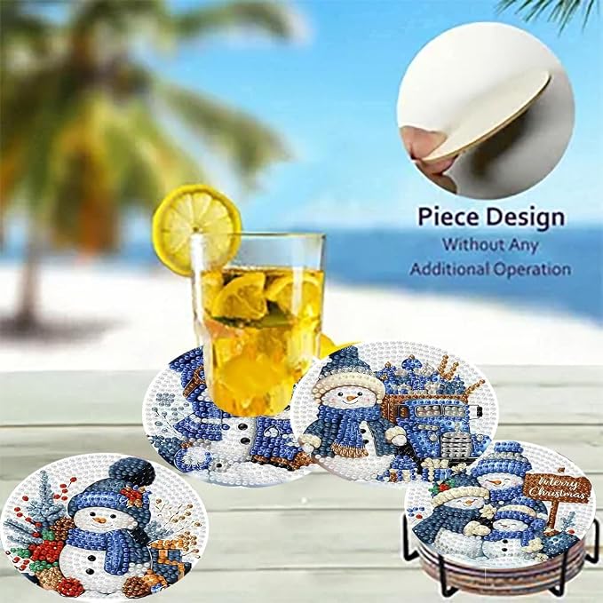 8 Pack Diamond Art Coasters, Christmas Snowman Diamond Painting Coasters | - Image 4