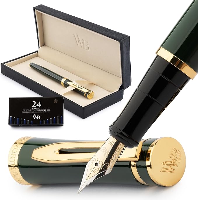 Wordsworth & Black Fountain Pen Set, 18K Gilded Extra Fine Nib, Includes 24 by WordsworthBlack