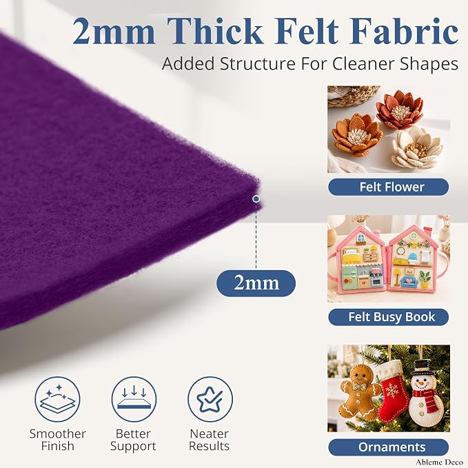 12" x 12" Felt Sheets for Crafts, 2mm Stiff Felt Fabric, Polyester Felt Squares - Image 2