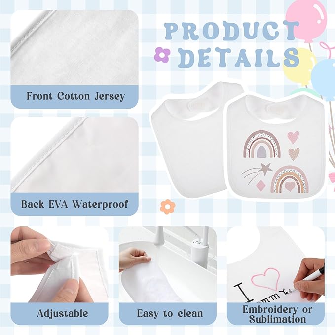 Toulite 100 Pcs White Bibs for Baby Washable Reusable Waterproof Cotton Feeder Bibs with Double Sided Design for Baby Shower Activity and Gifts