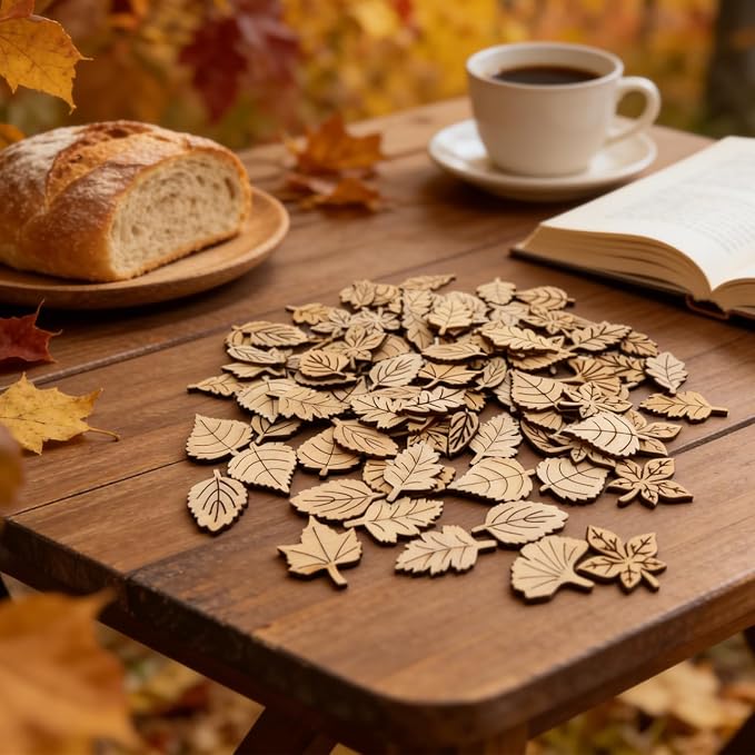100 Pcs Unfinished Wooden Leaf Cutouts Assorted Leaf Shapes DIY Craft Supplies - Image 7