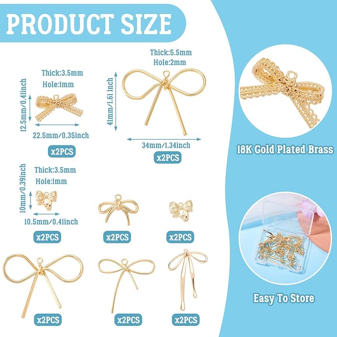 FASHEWELRY Alloy Bowknot Charms Links Golden Bow Tie Connector Charms Metal Bow - Image 4