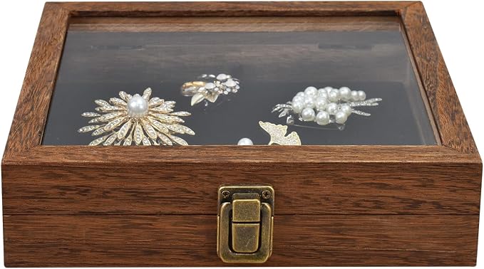 MOOCA Tempered-Glass Top 2 pieces Set Small Wooden Jewelry Display Case - Image 4
