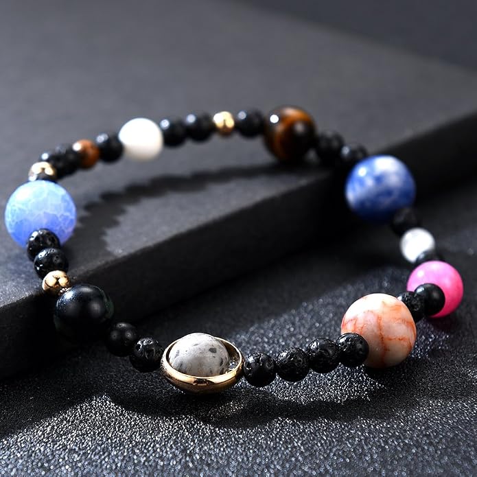 Women Stone Bead Charm Bracelet Universe Galaxy the Eight Planets Nine Planets - Image 4
