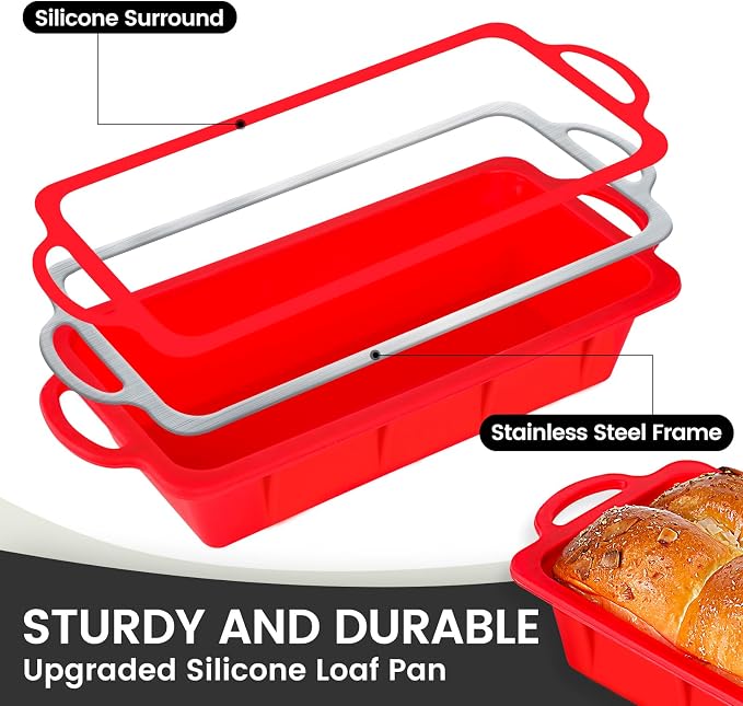 Vinino 2 Pack XLarge Nonstick Silicone Loaf Pans 12.5x5.5'' - Image 2
