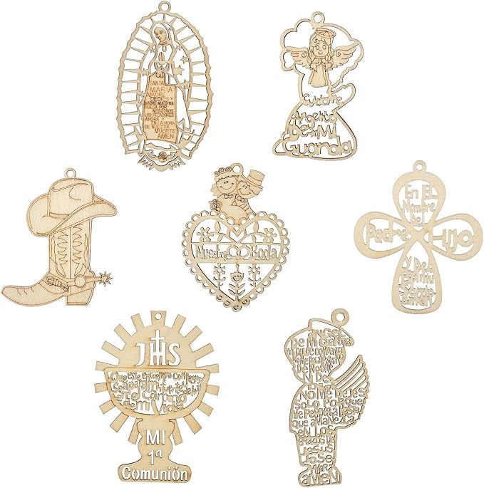 35 pcs 7 Styles Wedding Theme Wood Cutout Charms Angel Goddess Heart Cross Sun by Gythara