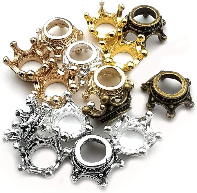 iloveDIYbeads 60pcs Mixed Antique Silver Bronze Gold 3D King Crown Loose Spacer by iloveDIYbeads