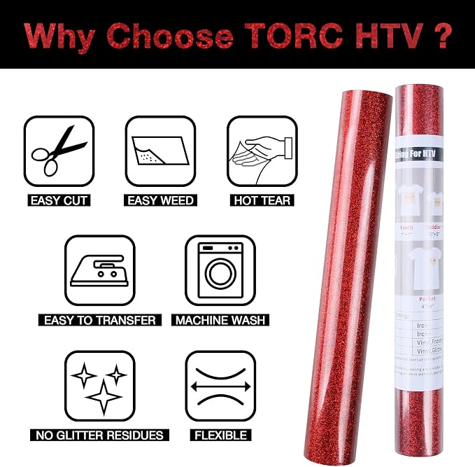 TORC Red Christmas Glitter HTV Heat Transfer Vinyl Roll 12 inch x 10 ft Iron on - Image 3