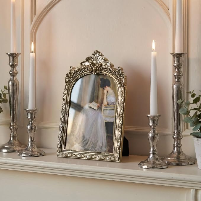 Cuspin Vintage Silver Picture Frame 5x7, Ornate Resin Arched Photo Frame - Image 4