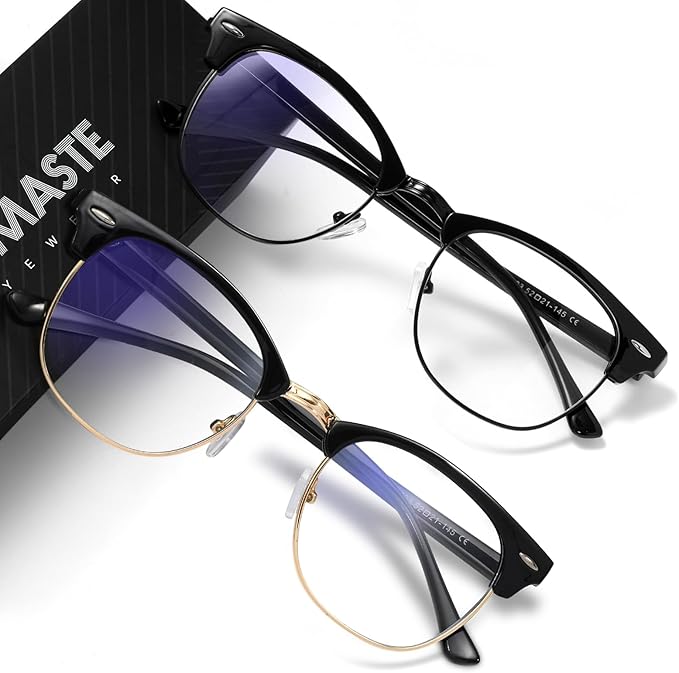Blue Light Blocking Glasses Vintage Half Frame UV Clear Lens Anti Eyestrain by AOMASTE