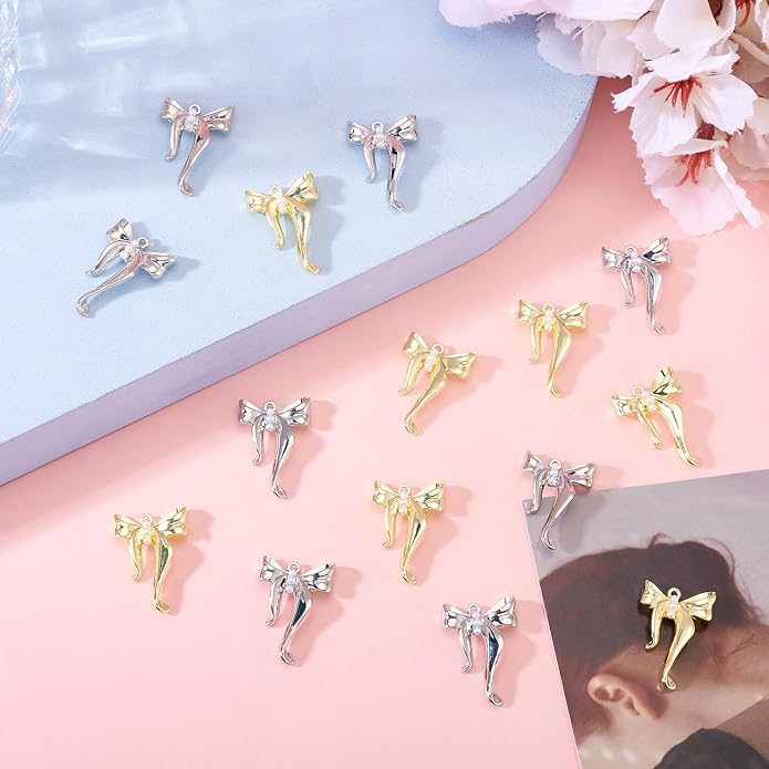 FASHEWELRY Alloy Bowknot Charms Links Golden Bow Tie Connector Charms Metal Bow - Image 5