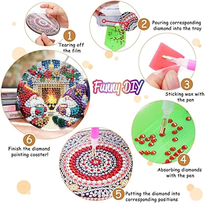 8 Pack Christmas Diamond Art Coasters, Diamond Painting Coasters Kits | - Image 3