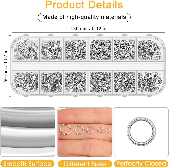 Anezus 1200PCS Jump Rings for Jewelry Making Kit, Jump Rings and Necklace Clasps - Image 5