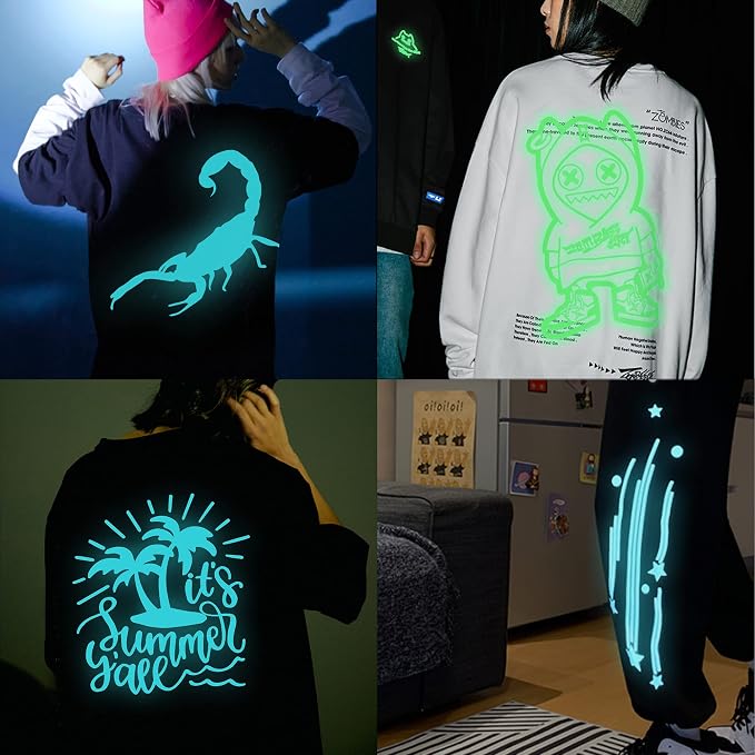 HTVVETUR Glow in The Dark HTV Heat Transfer Vinyl Roll 12 Inch by 5 Feet Iron - Image 6