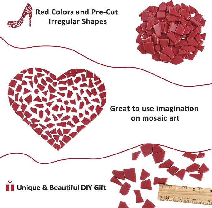 Youway Style Red Mosaic Tiles for Crafts Bulk, 200g Broken Glass Tiles for DIY - Image 7
