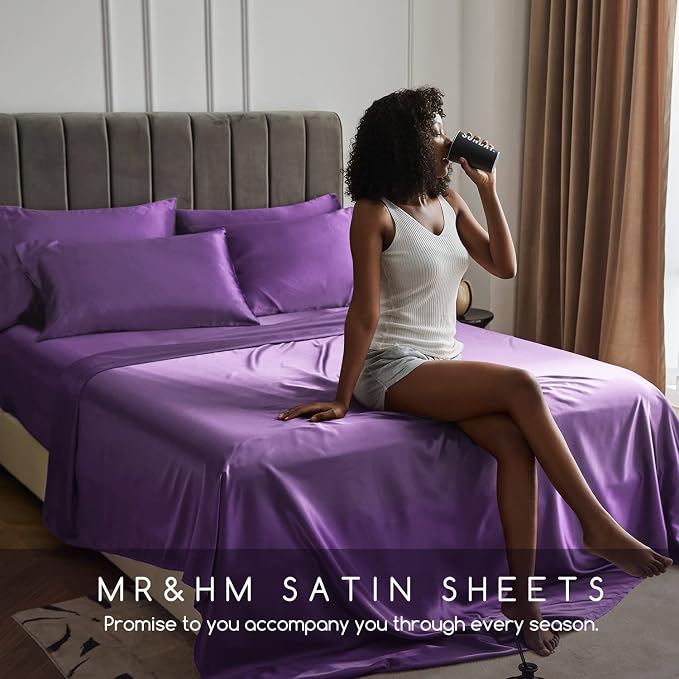 MR&HM Satin Bed Sheets, King Size Sheets Set - Image 6