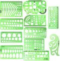 11 Piece Geometric Drawing Template Measuring Ruler, Transparent Green Plastic by IPXEAD