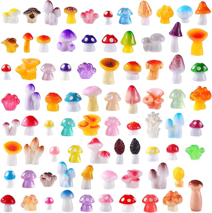 DIYDEC 80pcs Mini Resin Mushroom 80 Style Miniature Mushrooms Figures to Hide by DIYDEC