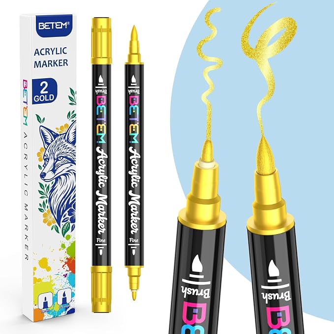 Betem Gold Acrylic Paint Pens, for Black Paper, Scrapbooking, Photo Album by BetemArtWorld