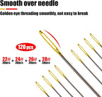 120pcs Cross Stitch Needles +2 Needle Threader Golden Color Large Eyes Cross - Image 3