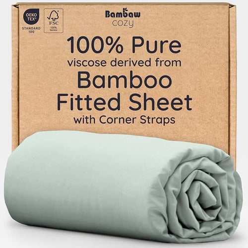 Bambaw Fitted Sheet with Elastic Corner Straps, 100% Viscose Derived from by Bambaw
