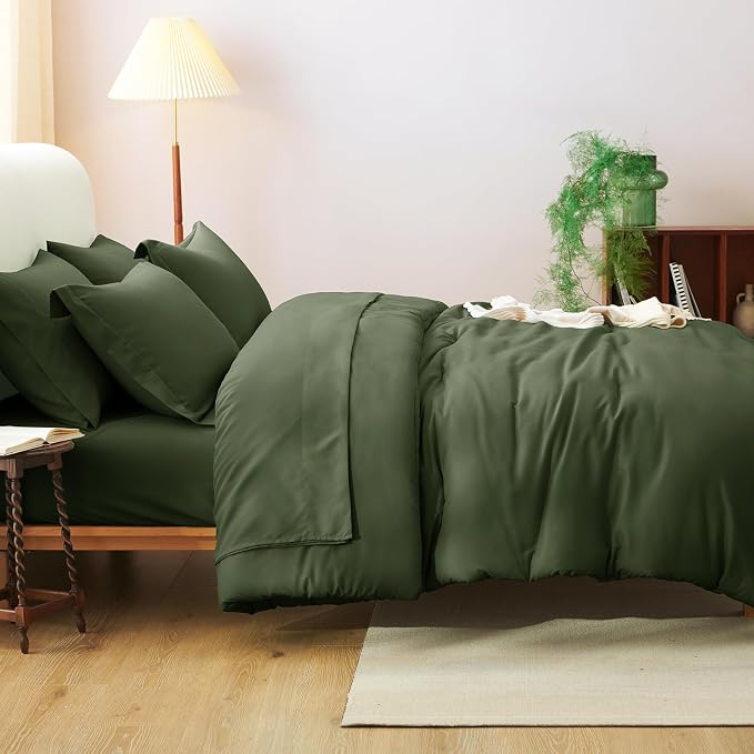 CozyLux Queen Comforter Set Olive Green, 7 Pieces Bed in a Bag Queen Comforter - Image 8