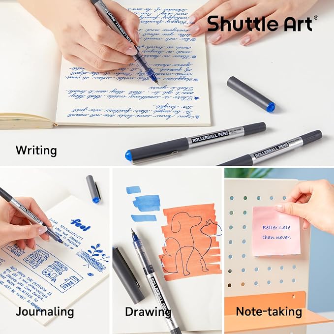 Shuttle Art RollerBall Pens, 50 Pack Blue Fine Point Roller Ball Pens, 0.5mm - Image 4