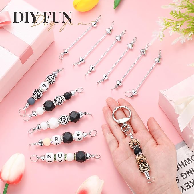 Tondiamo 24 Pcs Beadable Keychain Bars Bulk Blank DIY Metal Heart Beaded - Image 5