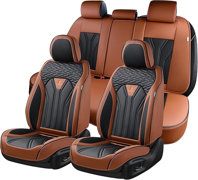 FLORICH Rear Seat Covers Leather Car Seat Covers Waterproof Back Seat Cover Automotive Seat Covers Universal Seat Cushion Protector for Most Cars Trucks SUV-Brown&Black
