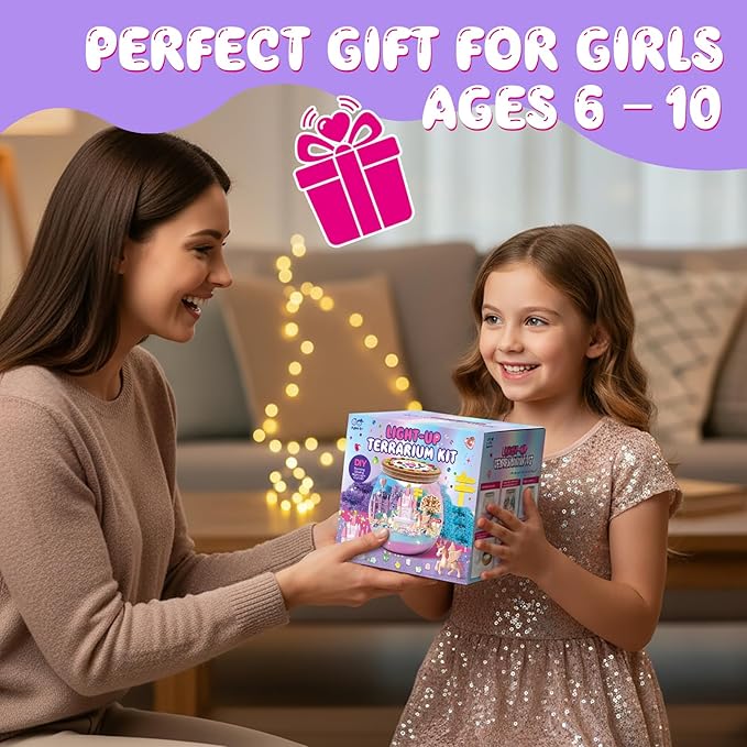 Unicorn Terrarium Crafts Kit for Kids: LED Night Light-Up DIY Toys - Image 2