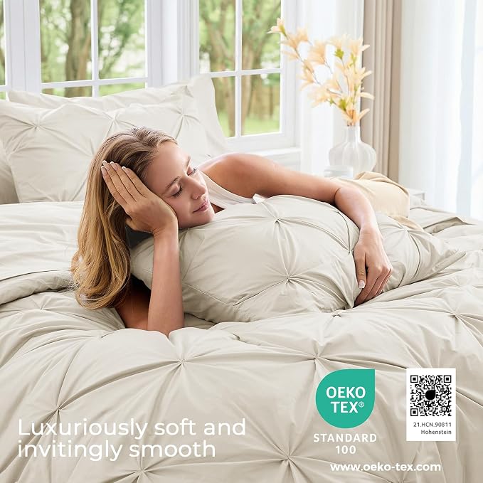 Sasttie Queen Comforter Set, 7-Piece Bed in a Bag, Pintuck Bedding Sets - Image 3