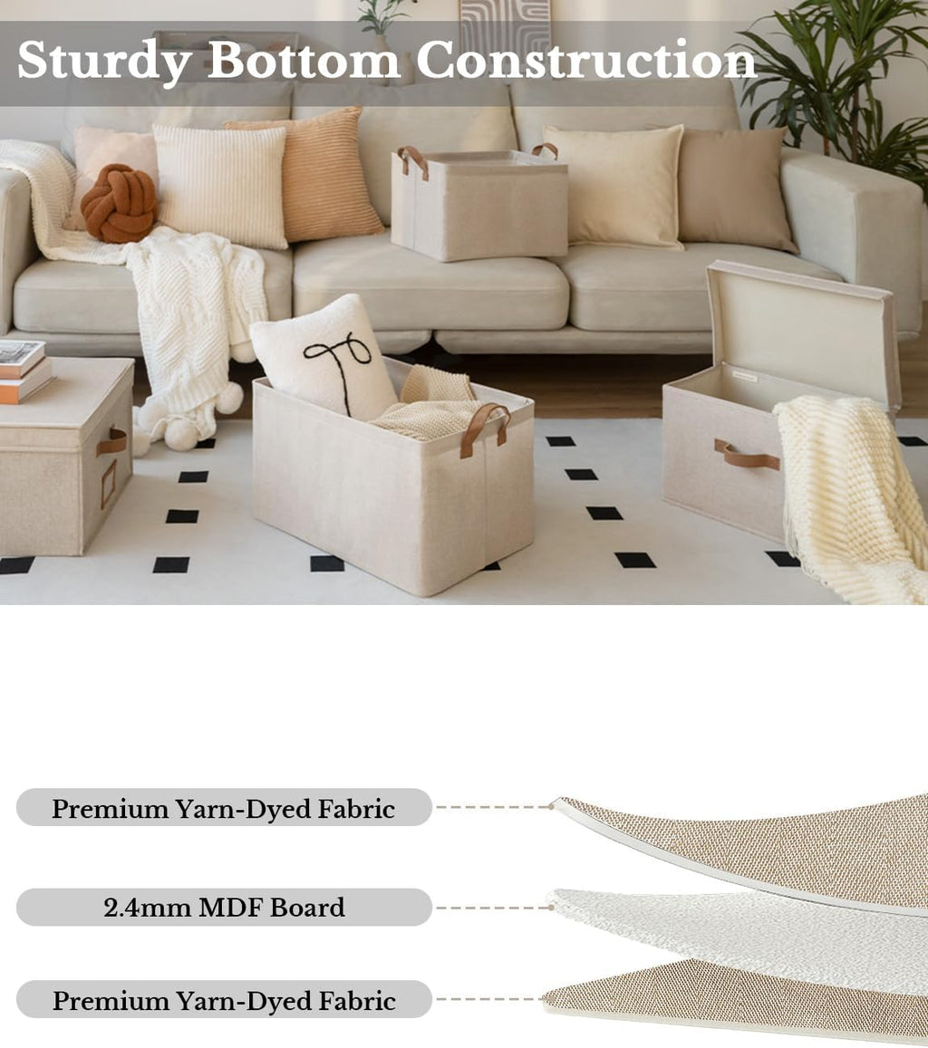 StorageWorks Storage Bins, Fabric Storage Bins for Shelves, Large Storage Baskets with Metal Frame, Closet Baskets and Bins with Handles, Brown and Beige, 2-Pack