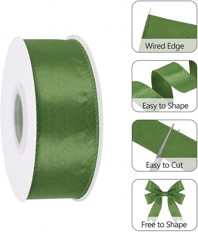 Spring Moss 1.5 Inch Continuous 25 Yards Satin Wired Ribbon - Image 3