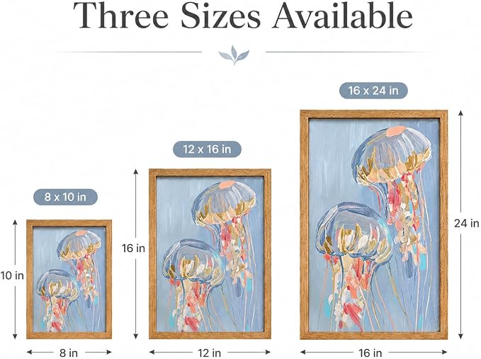 Framed Blue Jellyfish Canvas Wall Art, Marine Animals Painting Picture Wall - Image 5