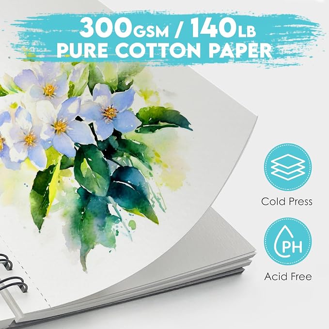 KOVIEDE 100% Cotton Watercolor Paper Pad 30 Sheets, Cold Press 140lb/300gsm - Image 3
