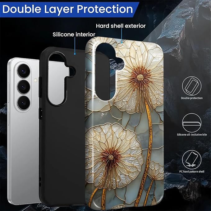for Samsung Galaxy S26 Case, Dandelion Stained Glass Pattern Glossy 2 in 1 - Image 3