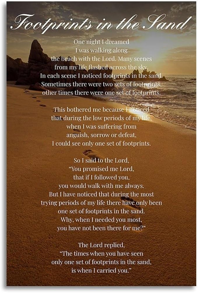 Footprints on The Beach Inspirational Poems Inspirational Quotes Poster Art by Unknown