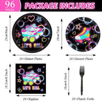 96pcs Roller Skating Party Supplies Tableware Set Retro Roller Skate Party - Image 2