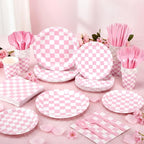 Pickmesh 400 Pcs Pink and White Checkered Party Decorations Set Light Pink - Image 4