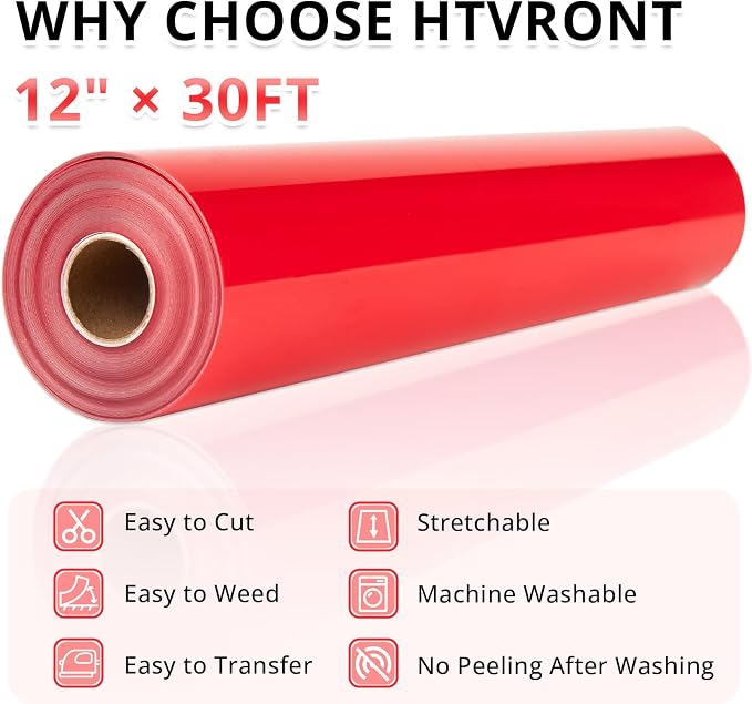HTVRONT Red Heat Transfer Vinyl Roll, - Image 4