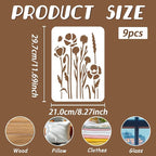 9pcs Wildflower Stencil for Painting Flower Beds Painting Crafts Template Wall - Image 2