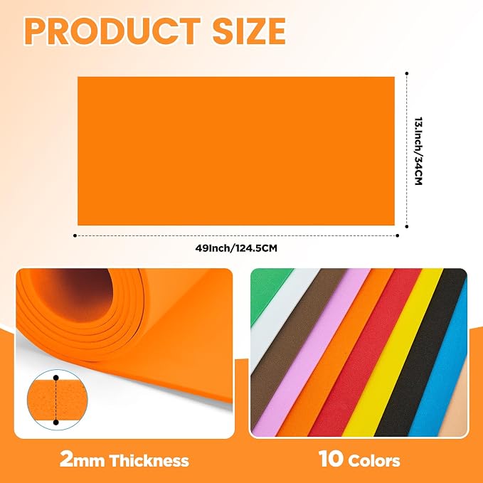Do²ping 10 Colors Eva Foam Sheets roll, 2mm 10PCS EVA Craft Foam 49''x13.5'' - Image 4