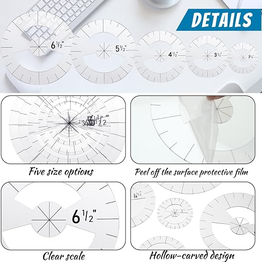 Geyee 5 Pcs Circle Ruler Quilting Template Set Circle Templates - Image 3