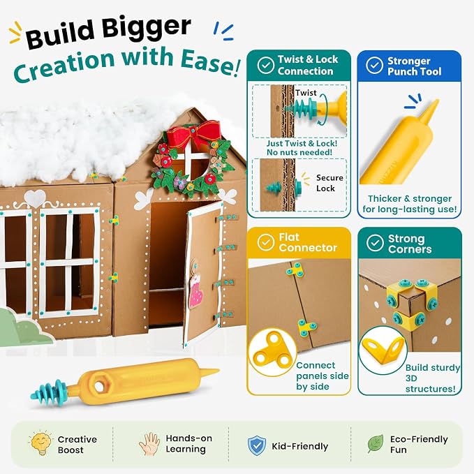 Kizzikids Cardboard Tools for Kids, Safe Cutter STEM Construction Kit | 149 PCS - Image 5
