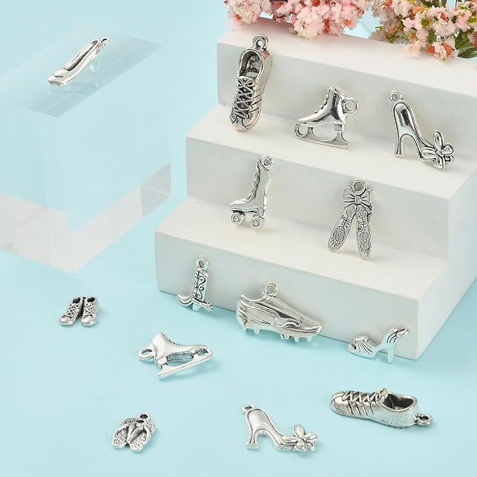 DanLingJewelry 120Pcs 12 Styles Tibetan Style High Heel Shoe Charms Boot Ballet - Image 4