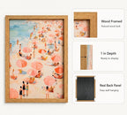 Framed Pink Beach Umbrella Canvas Wall Art, Coastal Painting Picture Wall Decor - Image 4